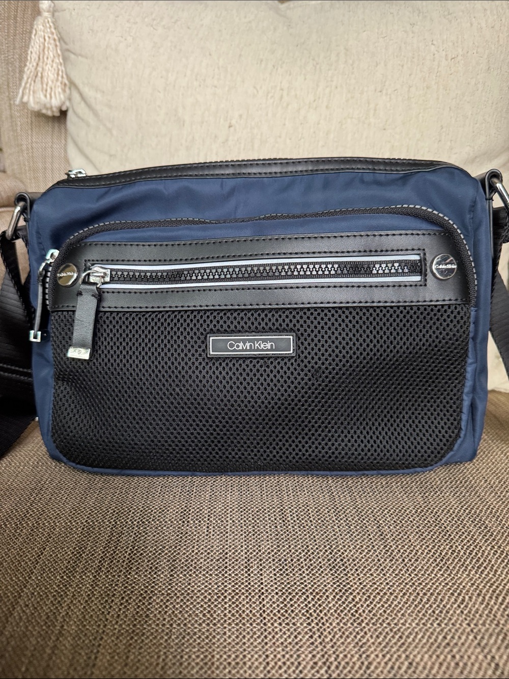 Calvin Klein Navy and Black Messenger Crossbody Bag